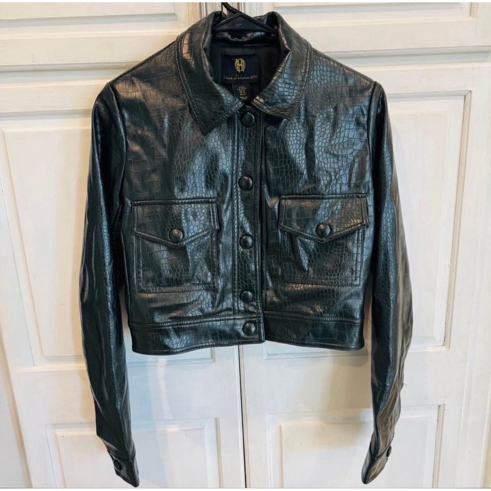 House of Harlow 1960 Black Croc Embossed Faux Leather Jacket XS